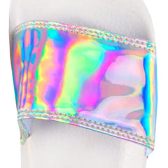 Girls Holographic Sliders Flip Flops White Lightweight Comfortable Slippers