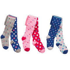 3 Pairs - Girls Kids Asymmetrical Thick Warm Tights Polka Dots
