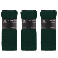 Girls Plain Back To School Tights Green - 3 Pairs