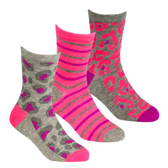 Girls Novelty Colourful Printed Socks 3 Pairs - Hot Pink