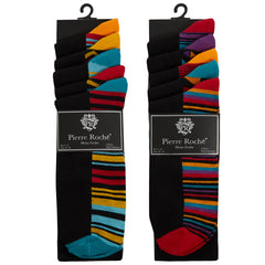 Mens Colourful Striped Geometric Heel & Toe Design Socks 5 Pairs