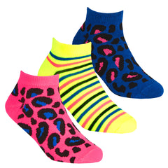 Girls Novelty Summer Trainer Liner Low Cut Socks Blue- 3 Pairs