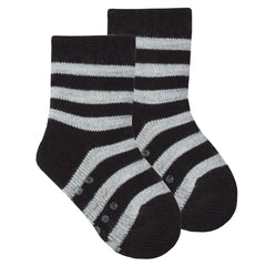 Baby Boys Chunky Sherpa Fleece Socks With Abs Grippers Black Stripes