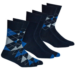 Mens Bamboo Non Elastic Design Socks 3 Pairs - Blue Argyle