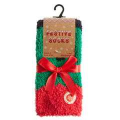Womens Christmas Fluffy Bed Socks With Grippers 1 Pair- Elf