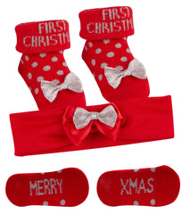 Newborn Baby Girls Booties And Headband Gift Set With Cute Bows Silver