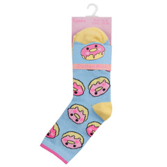 Girls Novelty Design Cartoon Crew Socks Blue- 3 Pairs
