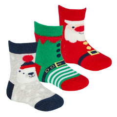Baby Boys Girls Christmas Novelty Socks 3 Pairs - Santa