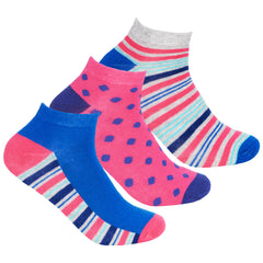 Womens Trainer Liner Low Cut Socks Blue Striped 3 Pairs