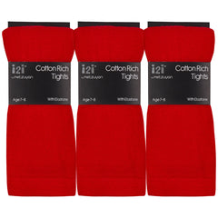3 Pairs Girls Cotton Rich Solid Plain School Uniform Tights