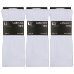 3 Pairs Girls Cotton Rich Solid Plain School Uniform Tights