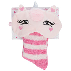 Womens Cosy Socks With Grippers And Eye mask Pink Unicorn