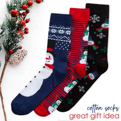 Mens Cotton Rich Novelty Christmas Design Socks 3 Pairs Navy