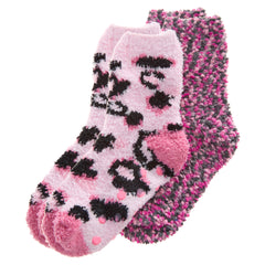 Girls Fluffy Snuggle & Popcorn Cosy Bed Socks Non Slip Leopard Stars Designs 2 Pairs