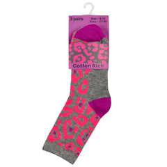 Girls Novelty Colourful Printed Socks 3 Pairs - Hot Pink