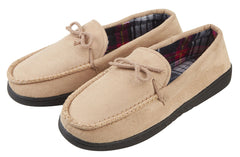 Men's Faux Suede Memory Foam Tartan Mocassin Slippers Beige
