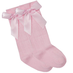 Baby Girls Knee High Socks with Satin Bow 1 Pair Pink