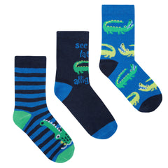 Boys Novelty Animal Theme Socks 3 Pairs Crocodile