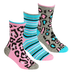 Girls Novelty Colourful Printed Socks 3 Pairs - Blue