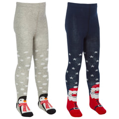 Infant Cotton Rich Novelty Christmas Design Tights 2 Pack