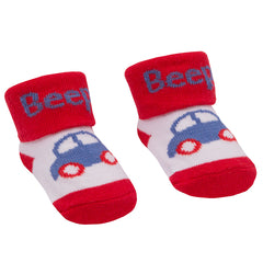 Baby Boys Car Print Socks Set With A Organza Bag Red