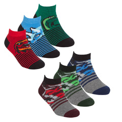 Boys Trainer Liner Low Cut Socks Dino Camo 6 Pairs