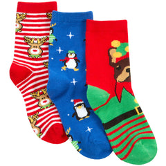 Boys Girls Novelty Christmas Mid Calf Socks Santa Elf Reindeers Multipack