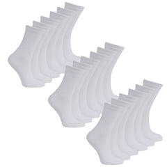 9 Pairs Girls Plain Back To School Mid Calf Uniform Socks White