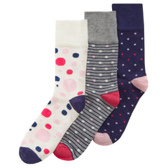 Womens Bamboo Comfort Fit Loose Top Mid Calf Socks Spot Stripe Patterned Crew Socks Assorted