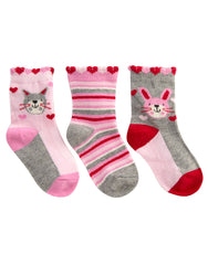 Baby Girls Novelty Design Socks 3 Pairs Grey Cat