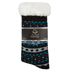 Mens Chunky Knitted With Grippers Christmas Sherpa Fleece Socks Navy