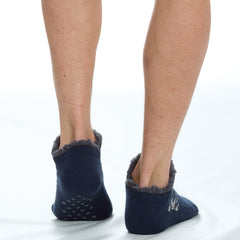 Mens Fluffy Low Cut Sherpa Fleece Slipper Socks with Non Slip Grippers Navy