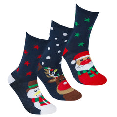 Womens Novelty Christmas Socks 3 Pairs - Navy Stars