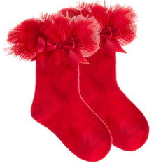 Baby Girls Socks With Decorative Frill Red Tutu - 1 Pair