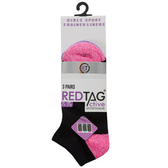 Girls Trainer Liner Socks Black Pastel 3 Pairs