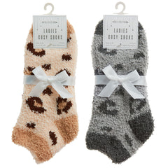 Womens Leopard Design Cosy Soft Fluffy Ankle Winter Socks