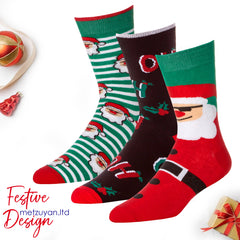 Mens Cotton Rich Novelty Christmas Design Socks 3 Pairs Green