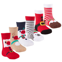 Baby Girls Boys Unisex Christmas Design Socks 6 Pairs - Santa Stripe