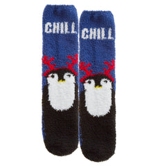 Mens Fluffy Warm Christmas Printed Bed Socks with Anti Slip