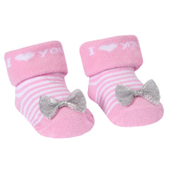 Baby Girls Novelty Printed Socks With Organza Bag Stripe