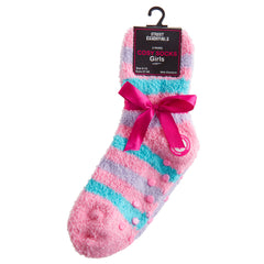 Girls 2 Pairs Fluffy Cosy Chunky Non Slip Anti Grippers Socks Pink