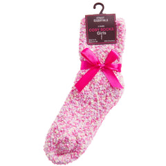 Girls 2 Pairs Fluffy Cosy Chunky Popcorn Socks Pink