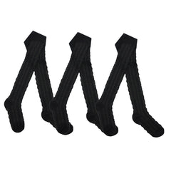 Girls Back To School Warm Cable Knitted Tights Black 3 Pairs
