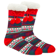 Womens Chunky Christmas Fair Isle Pattern Sherpa Lined Winter Socks