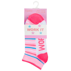 Girls Summer Novelty Trainer Liner Socks Low Cut Pink- 3 Pairs