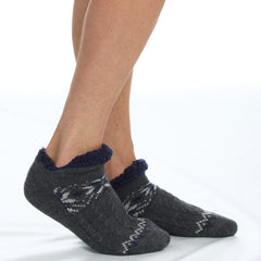 Mens Fluffy Low Cut Sherpa Fleece Slipper Socks with Non Slip Grippers Grey
