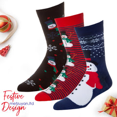 Mens Cotton Rich Novelty Christmas Design Socks 3 Pairs Navy