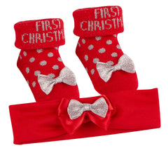 Newborn Baby Girls Booties And Headband Gift Set With Cute Bows Silver