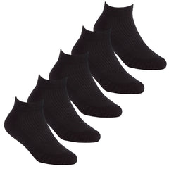 Boys Low Cut Trainer Liner Plain Socks Mesh Insert 5 Pairs- Black
