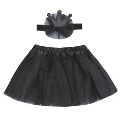 Baby Girls Queen Princess Headband Elastic Tutu Skirt Dress Set 2 Pack Black + White